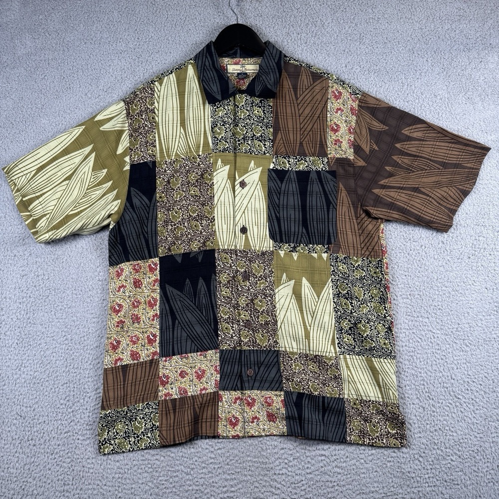 Tommy Bahama Shirt Mens Small Multicolor Silk Hawaiian Floral Patchwork Tropical